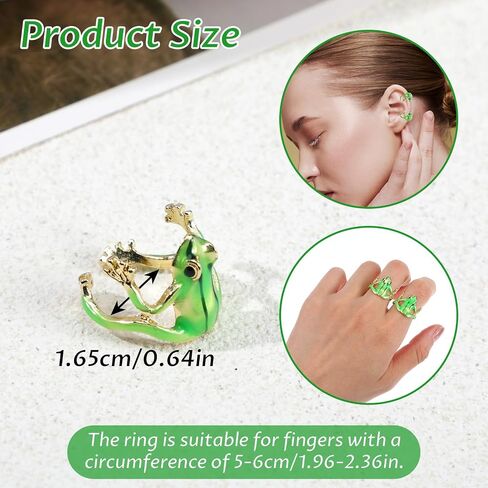 HJZHI 4PCS Tree Frog Rings Set, Adjustable Tree Frog Jewelry Funny Green Frogs Ring Open Frogs Shaped Finger Ring Ear Clip Funny Animal Rings for Women Vintage Punk Style Gift in Kuwait