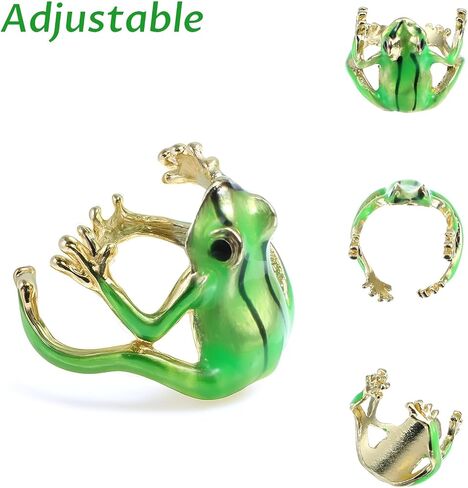 HJZHI 4PCS Tree Frog Rings Set, Adjustable Tree Frog Jewelry Funny Green Frogs Ring Open Frogs Shaped Finger Ring Ear Clip Funny Animal Rings for Women Vintage Punk Style Gift in Kuwait