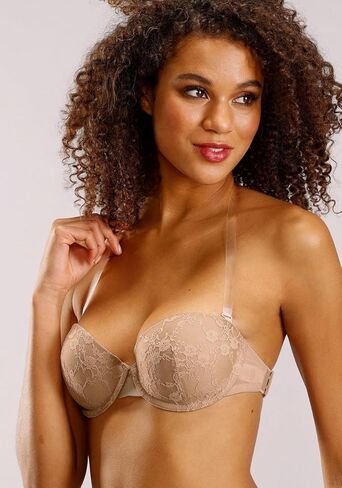 LASCANA Women's Lace Accent Strapless Bra - Stylish Transparent Back, Adjustable Straps, Low Back Dresses & Tops in Saudi Arabia