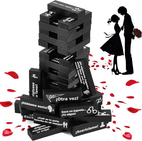 48 Blocks Adult Naughty Games, Tumble Tower Couples Game for Adults Super Naughty Block Tower Tumbling Wooden Tower Stacking Block for Couples Date Night Ideas for Valentine Lover Date Games in Kuwait