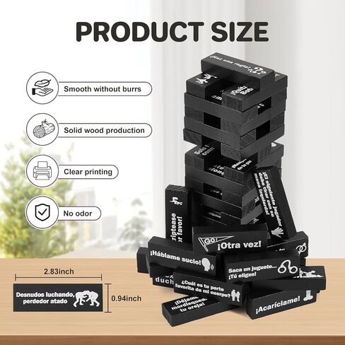 48 Blocks Adult Naughty Games, Tumble Tower Couples Game for Adults Super Naughty Block Tower Tumbling Wooden Tower Stacking Block for Couples Date Night Ideas for Valentine Lover Date Games in Kuwait