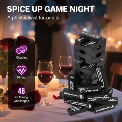 48 Blocks Adult Naughty Games, Tumble Tower Couples Game for Adults Super Naughty Block Tower Tumbling Wooden Tower Stacking Block for Couples Date Night Ideas for Valentine Lover Date Games in Kuwait
