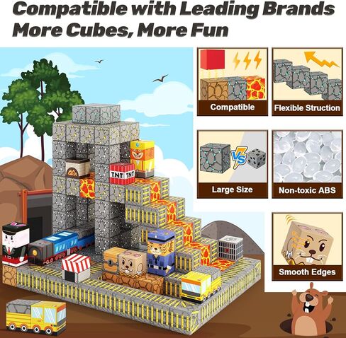 Magnetic Blocks - Build Mine Magnet World Magic Teleport Pipes Set, 1'' Magnetic Building Blocks Toddler Toys Creative Kids Toys, STEM Sensory Outdoor Toys for 3+ Year Old Boys & Girls in Saudi Arabia