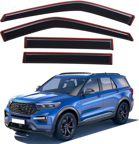 Lightronic Extra Clip-on on in-anchanel vate vent found ، يناسب 2020-2025 فورد إكسبلورر ، واقي أمطار حماية الأشعة فوق البنفسجية ، وينحرف الرياح الأصلية ، والتركيب السهل بدون حفر ، والدخان الداكن ، و 4-pcs in Saudi Arabia