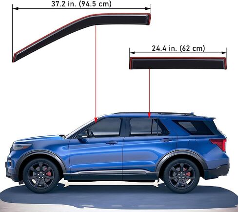 Lightronic Extra Clip-on on in-anchanel vate vent found ، يناسب 2020-2025 فورد إكسبلورر ، واقي أمطار حماية الأشعة فوق البنفسجية ، وينحرف الرياح الأصلية ، والتركيب السهل بدون حفر ، والدخان الداكن ، و 4-pcs in Saudi Arabia