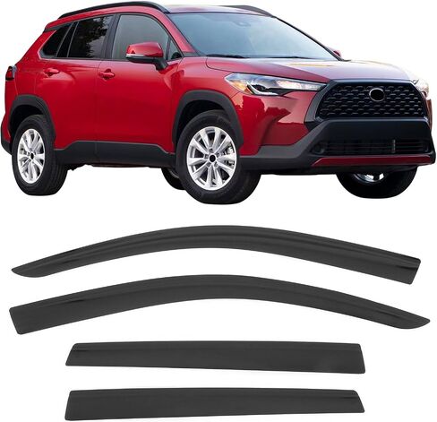 شريط Ikon Motorsports على أقنعة النوافذ متوافقة مع 2022-2025 Toyota Corolla Cross ، حرس المطر الأكريلي/ملون ، حلقات الرياح النافذة الجانبية 4pcs in Kuwait