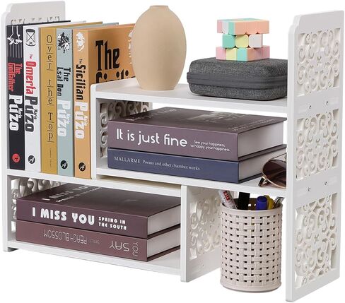 Earthson Desk Organizer Shelf ، رف الكتب القابل للتوسيع للمكتب ، رف كتب سطح المكتب الصغيرة ، رفوف مكتب مكاتب مصغرة قابلة للتعديل ، أسود in Kuwait