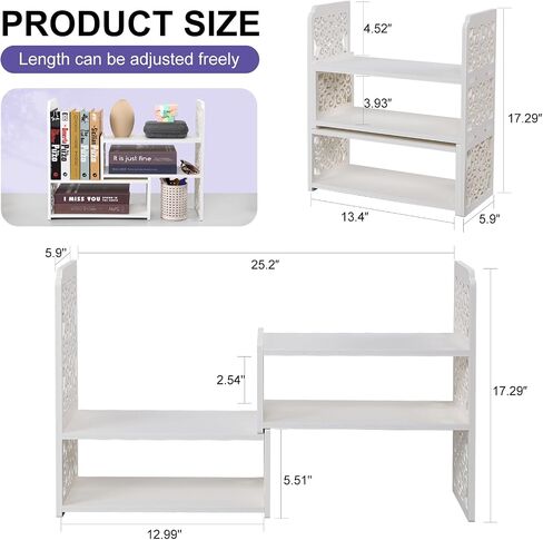 Earthson Desk Organizer Shelf ، رف الكتب القابل للتوسيع للمكتب ، رف كتب سطح المكتب الصغيرة ، رفوف مكتب مكاتب مصغرة قابلة للتعديل ، أسود in Kuwait