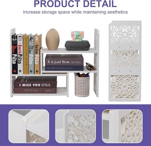 Earthson Desk Organizer Shelf ، رف الكتب القابل للتوسيع للمكتب ، رف كتب سطح المكتب الصغيرة ، رفوف مكتب مكاتب مصغرة قابلة للتعديل ، أسود in Kuwait