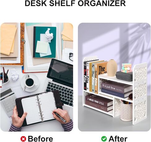 Earthson Desk Organizer Shelf ، رف الكتب القابل للتوسيع للمكتب ، رف كتب سطح المكتب الصغيرة ، رفوف مكتب مكاتب مصغرة قابلة للتعديل ، أسود in Kuwait
