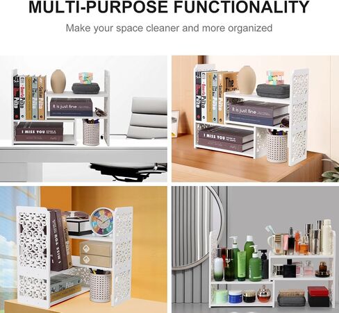 Earthson Desk Organizer Shelf ، رف الكتب القابل للتوسيع للمكتب ، رف كتب سطح المكتب الصغيرة ، رفوف مكتب مكاتب مصغرة قابلة للتعديل ، أسود in Kuwait