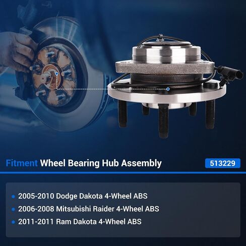 Autoround 513229 محامل العجلات الأمامية وتجميع المحور متوافق مع دودج داكوتا 2005-2010 ، رام داكوتا 2011 ، ميتسوبيشي رايدر 2006-2008 ، 5-lug w/abs in Saudi Arabia