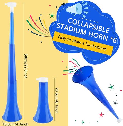 12 Pcs 24 Inch Collapsible Stadium Horn Vuvuzela Plastic Collapsible Cheering Trumpets Noisemakers Cheer Horn Blow Horn for Sporting Events Football Carnival Party Favors (Color set 1) in Kuwait