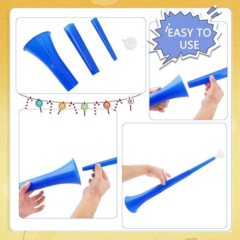 12 Pcs 24 Inch Collapsible Stadium Horn Vuvuzela Plastic Collapsible Cheering Trumpets Noisemakers Cheer Horn Blow Horn for Sporting Events Football Carnival Party Favors (Color set 1) in Kuwait