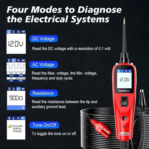 Autel PowerScan PS100 Power Probe Tester ، Breaker Finder ، 12V 24V Automotive Chignostic Tool مع كابل امتداد 20 قدمًا ، مقياسًا ، ضوء الاختبار ، مجسم الاستمرارية ، لسيارات 99 ٪ in Saudi Arabia