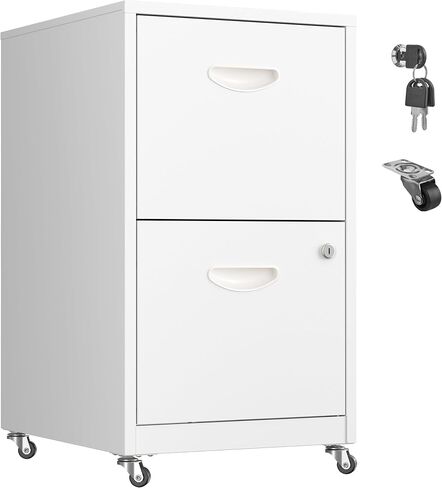 2 Drawer File Cabinet, Metal Two Drawer Vertical File Cabinets with Lock, 18" D Black Storage Filing Cabinet for Home Office, Steel Light Duty Storage for Letter-Size Files, Assembly Required in Kuwait