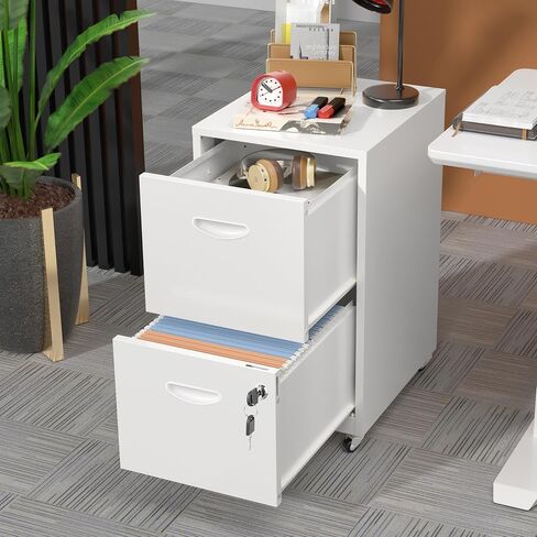 2 Drawer File Cabinet, Metal Two Drawer Vertical File Cabinets with Lock, 18" D Black Storage Filing Cabinet for Home Office, Steel Light Duty Storage for Letter-Size Files, Assembly Required in Kuwait