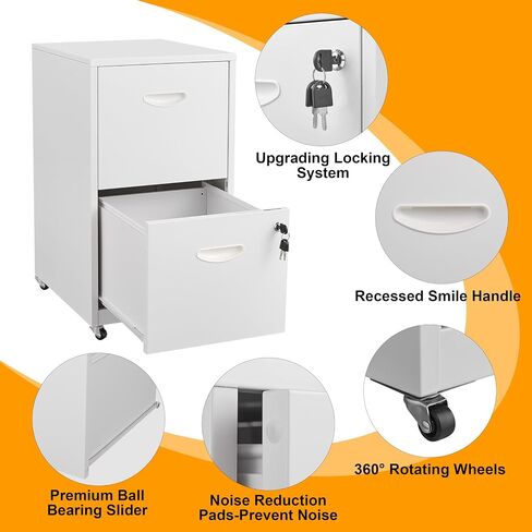 2 Drawer File Cabinet, Metal Two Drawer Vertical File Cabinets with Lock, 18" D Black Storage Filing Cabinet for Home Office, Steel Light Duty Storage for Letter-Size Files, Assembly Required in Kuwait