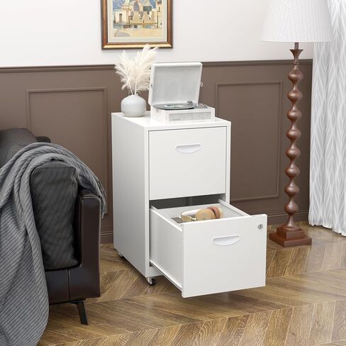 2 Drawer File Cabinet, Metal Two Drawer Vertical File Cabinets with Lock, 18" D Black Storage Filing Cabinet for Home Office, Steel Light Duty Storage for Letter-Size Files, Assembly Required in Kuwait