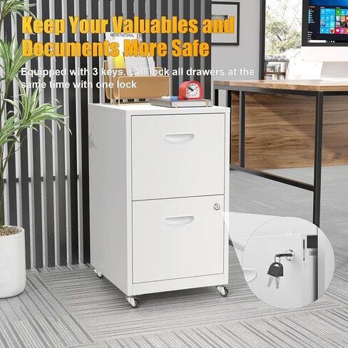 2 Drawer File Cabinet, Metal Two Drawer Vertical File Cabinets with Lock, 18" D Black Storage Filing Cabinet for Home Office, Steel Light Duty Storage for Letter-Size Files, Assembly Required in Kuwait