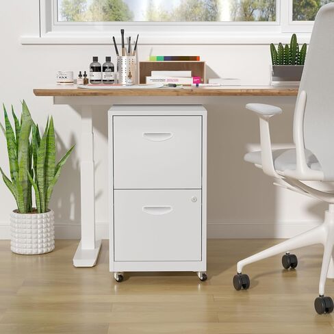 2 Drawer File Cabinet, Metal Two Drawer Vertical File Cabinets with Lock, 18" D Black Storage Filing Cabinet for Home Office, Steel Light Duty Storage for Letter-Size Files, Assembly Required in Kuwait