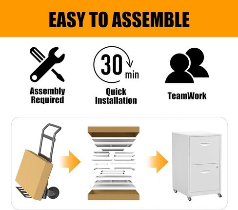2 Drawer File Cabinet, Metal Two Drawer Vertical File Cabinets with Lock, 18" D Black Storage Filing Cabinet for Home Office, Steel Light Duty Storage for Letter-Size Files, Assembly Required in Kuwait