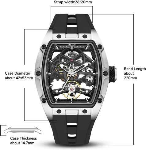 Luxury Automatic Mechanical Skeleton Watch, 42x53mm Alloy Case, Luminescent Hands, Silicone Strap, 3ATM Water Resistant in Saudi Arabia