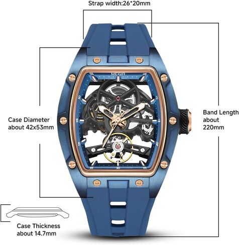Luxury Automatic Mechanical Skeleton Watch, 42x53mm Alloy Case, Luminescent Hands, Silicone Strap, 3ATM Water Resistant in Saudi Arabia