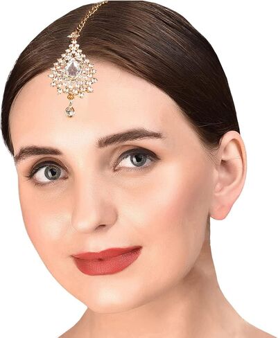 Touchstone Indian Bollywood Stylish Contemporary Designer Jewelry Wedding Head Accessory Mangtika with Beautiful Chain for Women in Gold or Silver Tone for Women. in Kuwait