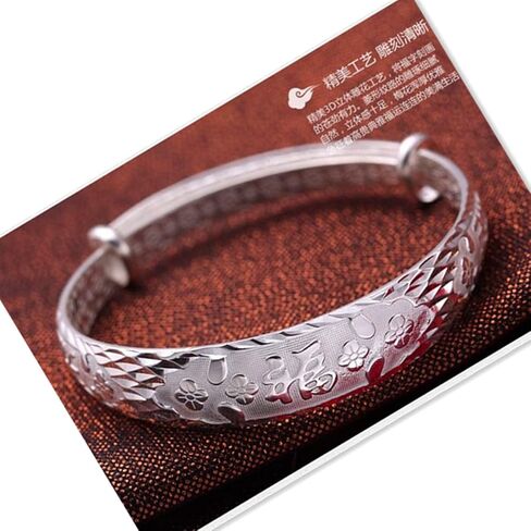Women's Retro 925 Sterling Silver Plated Chinese Happiness Carved Adjustable Dragon Phoenix Luckily Bangle Bracelet in Saudi Arabia