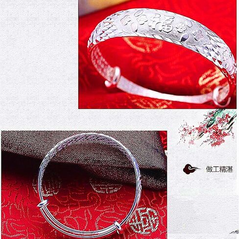 Women's Retro 925 Sterling Silver Plated Chinese Happiness Carved Adjustable Dragon Phoenix Luckily Bangle Bracelet in Saudi Arabia