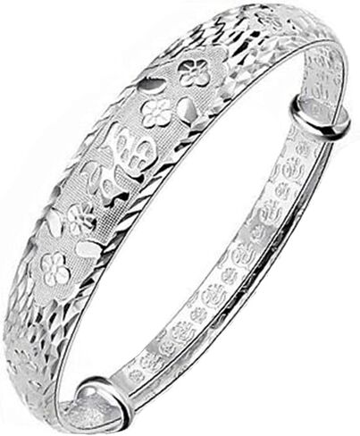 Women's Retro 925 Sterling Silver Plated Chinese Happiness Carved Adjustable Dragon Phoenix Luckily Bangle Bracelet in Saudi Arabia
