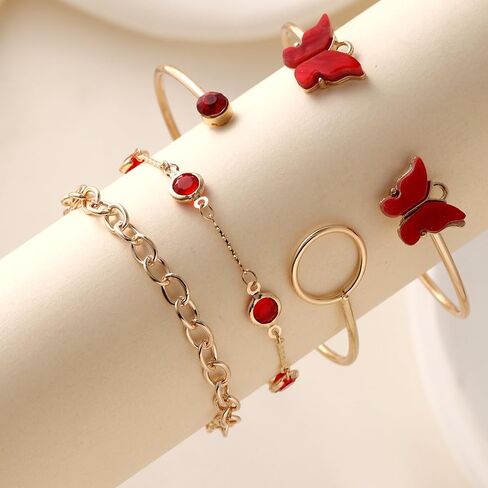 GIGB PBDK Chunky Gold Butterfly Bracelet Set Boho Layered Cystal Zircon Butterfly Bangle Stackable Rhinestone Chain Bracelets Jewelry Present for Women Wife in Saudi Arabia