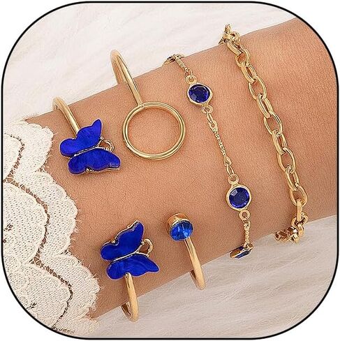 GIGB PBDK Chunky Gold Butterfly Bracelet Set Boho Layered Cystal Zircon Butterfly Bangle Stackable Rhinestone Chain Bracelets Jewelry Present for Women Wife in Saudi Arabia