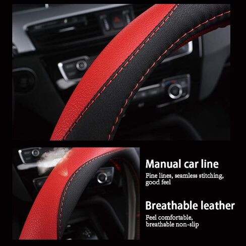 Car Leather Steering Wheel Cover for Nissan Rogue S/SV/SL/Platinum 2021 2022 2023 2024, Stretch Breathable Soft Grip Protector Anti Slip Corrugated Inner Interior,Black Brown in Saudi Arabia