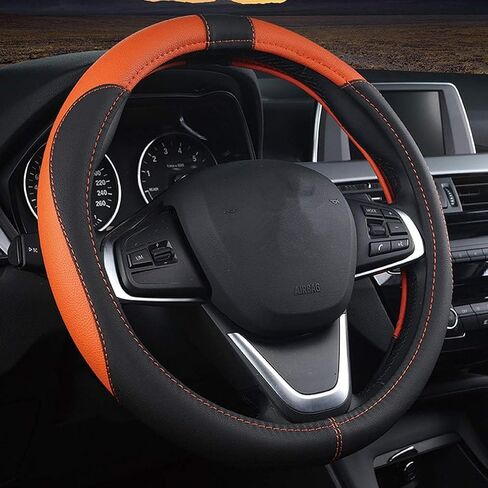 Car Leather Steering Wheel Cover for Nissan Rogue S/SV/SL/Platinum 2021 2022 2023 2024, Stretch Breathable Soft Grip Protector Anti Slip Corrugated Inner Interior,Black Brown in Saudi Arabia