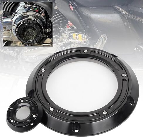 انظر من خلال محرك Derby Timing Cover Trim Timer Timer Aluminium لـ Harley Cvo Street Glide Electra Glide 2016-2023 ، Black in Kuwait