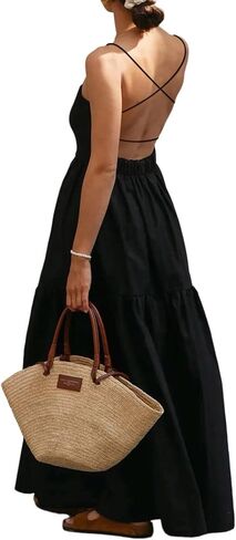 SHENHE Women's Summer Backless Maxi Dress Criss Cross Open Back Tiered Ruffle Flowy Long Sundress in Saudi Arabia