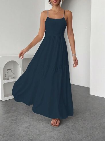 SHENHE Women's Summer Backless Maxi Dress Criss Cross Open Back Tiered Ruffle Flowy Long Sundress in Kuwait