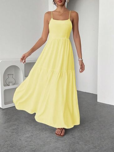 SHENHE Women's Summer Backless Maxi Dress Criss Cross Open Back Tiered Ruffle Flowy Long Sundress in Kuwait