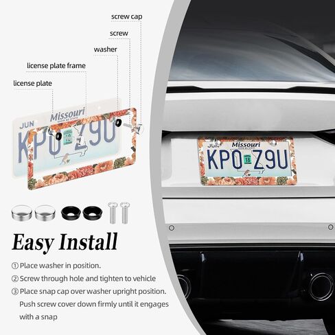 XCLPF إطار لوحة ترخيص الأزهار بالأبيض والأسود للسيارات-حامل غطاء سيارة ألومنيوم من الألومنيوم مع صندوق هدايا ، إكسسوارات آلية مقاومة للصدأ ، Universal 12x6 Inch in Kuwait