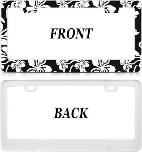 XCLPF Black & White Floral License Plate Frame for Cars – 2-Hole Aluminum Alloy Car Plate Cover Holder with Gift Box, Rustproof Auto Accessories, Universal 12x6 Inch in Kuwait