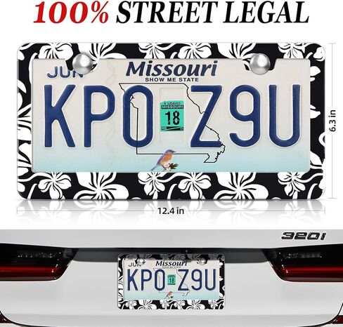 XCLPF Black & White Floral License Plate Frame for Cars – 2-Hole Aluminum Alloy Car Plate Cover Holder with Gift Box, Rustproof Auto Accessories, Universal 12x6 Inch in Kuwait