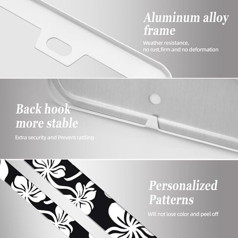 XCLPF Black & White Floral License Plate Frame for Cars – 2-Hole Aluminum Alloy Car Plate Cover Holder with Gift Box, Rustproof Auto Accessories, Universal 12x6 Inch in Kuwait