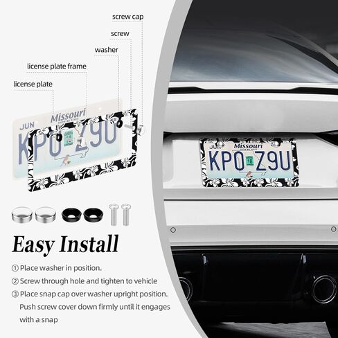XCLPF Black & White Floral License Plate Frame for Cars – 2-Hole Aluminum Alloy Car Plate Cover Holder with Gift Box, Rustproof Auto Accessories, Universal 12x6 Inch in Kuwait