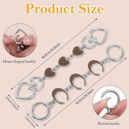 2Pcs Purse Extender Chain Silver Bag Extender Chain Coach Silver Purse Strap Extender Purse Accessories Heart Moon Purse Strap Extenders Replacement White Bag Charms For Handbags Purse Making Supplies in Kuwait