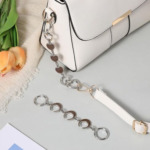 2Pcs Purse Extender Chain Silver Bag Extender Chain Coach Silver Purse Strap Extender Purse Accessories Heart Moon Purse Strap Extenders Replacement White Bag Charms For Handbags Purse Making Supplies in Kuwait