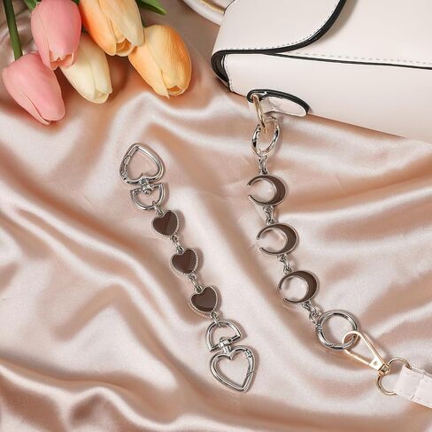 2Pcs Purse Extender Chain Silver Bag Extender Chain Coach Silver Purse Strap Extender Purse Accessories Heart Moon Purse Strap Extenders Replacement White Bag Charms For Handbags Purse Making Supplies in Kuwait