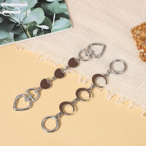 2Pcs Purse Extender Chain Silver Bag Extender Chain Coach Silver Purse Strap Extender Purse Accessories Heart Moon Purse Strap Extenders Replacement White Bag Charms For Handbags Purse Making Supplies in Kuwait