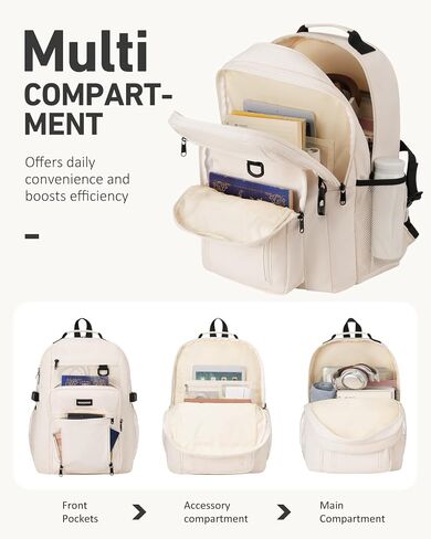 School Backpack for Girls Boys, Cute Aesthetic College Bookbag 17.3 Inch Laptop Women Backpacks Large Casual Daypack for Elementary to High School Students (White) in Saudi Arabia